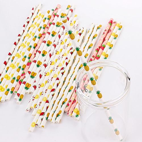 100 pitillos de papel con diseño frutal biodegradables miniatura 3