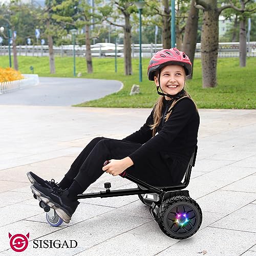 SISIGAD Hoverboard Go Kart Sitz, 8.5 Off Road Hoverboards mit LED Lichtern, All Terrain Hoverboards, Selbst Balancing Scooter mit Bluetooth Lautsprecher, Musik Hoverboard Go Kart Bundle