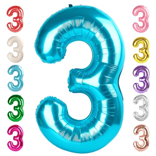 Image of 3 Balloon Numbers Birthday Decorations, 40In Light Blue Balloons for Party | Eye-catching Appearance, Perfect Decorative Centerpieces, Convenient Self-sealing Structure, Widely for Various Occasions