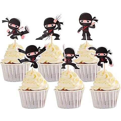 SYKYCTCY 36 Pack Ninja Cupcake Toppers Martial Arts Karate Kung Fu Warriors Cupcake Picks Ninja Theme Baby Shower Kids Birthday Party Cake Decorations Supplies… Cover