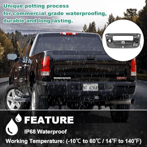 Image of Tailgate Handle Reverse Backup Camera Replacement for Chevy Silverado and GMC Sierra Years 2007-2013, GreenYi AHD 720P Pickup Rear View Parking Camera with Trajectory Guideline