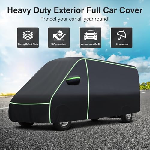 Image of 420D Car Cover for Ram ProMaster 2014-2025 2026, All Weather Van 4-Door Car Covers for ProMaster Accessories, Outdoor UV Protection Waterproof Full Car Cover with Zipper & Reflective Safety Strips