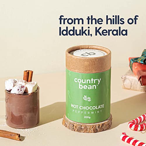 Image of Country Bean Peppermint Hot Chocolate, 200G, 60% Less Sugar, Enjoy Hot Or Cold, Vegetarian