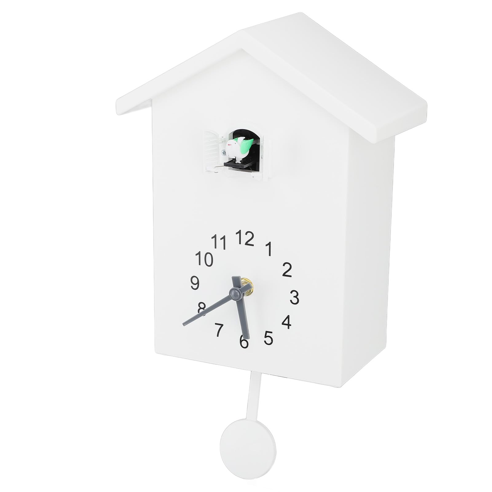 Reloj de Cuco, Reloj de Pared con Forma de Casa de Pájaros con Péndulo, Pequeño y Moderno Llamado de Voz de Pájaro, Estilo Nórdico, Arte de Pared, Péndulo para Colgar en la (White)