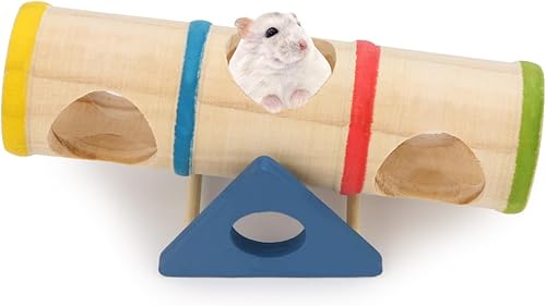 Hamster Wooden Seesaw Tunnel Toy Funny Gym Playground Exercise House for Dwarf Hamster Small Pets (Seesaw Tunnel)(Seesaw)