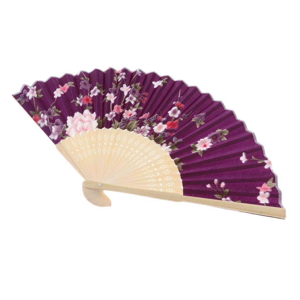 Japanese Hand Fan Vintage Bamboo Silk Fabric Folding Handheld Fan Purple Clothing, Shoes & Accessories | Vintage | Vintage Accessories | Hand Fans-image-6