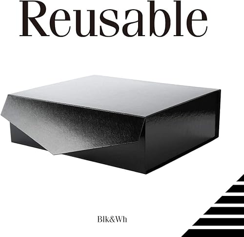 Miniatura 3 de BLK&WH 3 cajas de regalo extragrandes con tapas de 16.3 x 14.2 x 5 pulgadas, cajas de regalo negras para ropa y regalos grandes (negro brillante con