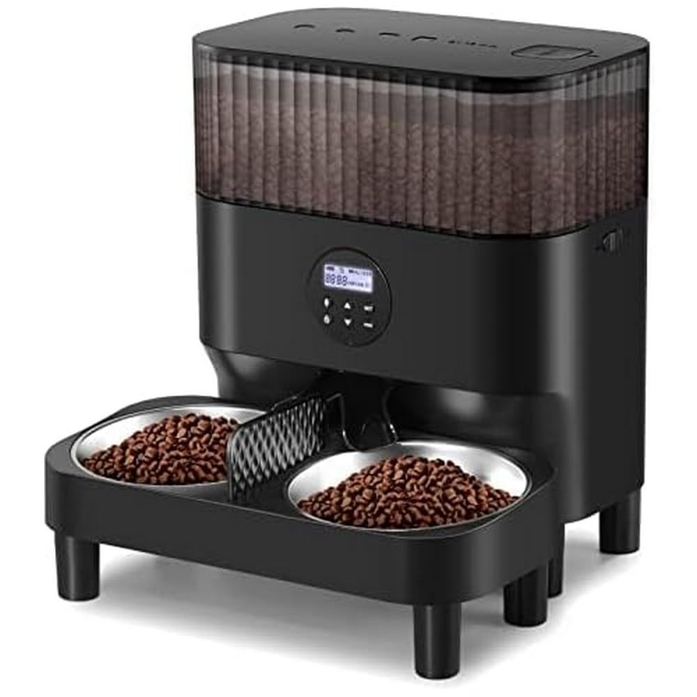 Sailnovo Sailvono Comedero automático para Gatos, Altura Regulable, 5 l, Control cronometrado, 1-4 Comidas al día, grabadora de Voz de 10 s para Mascotas pequeñas y Medianas, Color Negro