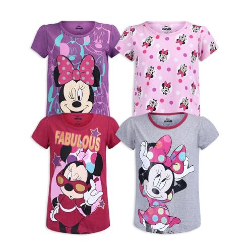 Disney Minnie Mouse Girls 4 Pack Short Sleeve T-Shirt for Toddler to Big Kids