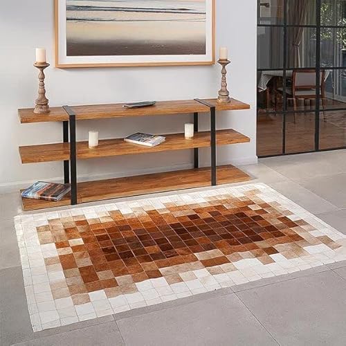Fota 100% Genuine Leather Cowhide Patchwork Area Rug Cow Skin Soft Hair Suede Carpet Throw Real Natural Pattern Cowhides Rustic Barn House Decor Western Southern Unique Boho (Semibrown, 8' X 6') #TOP7