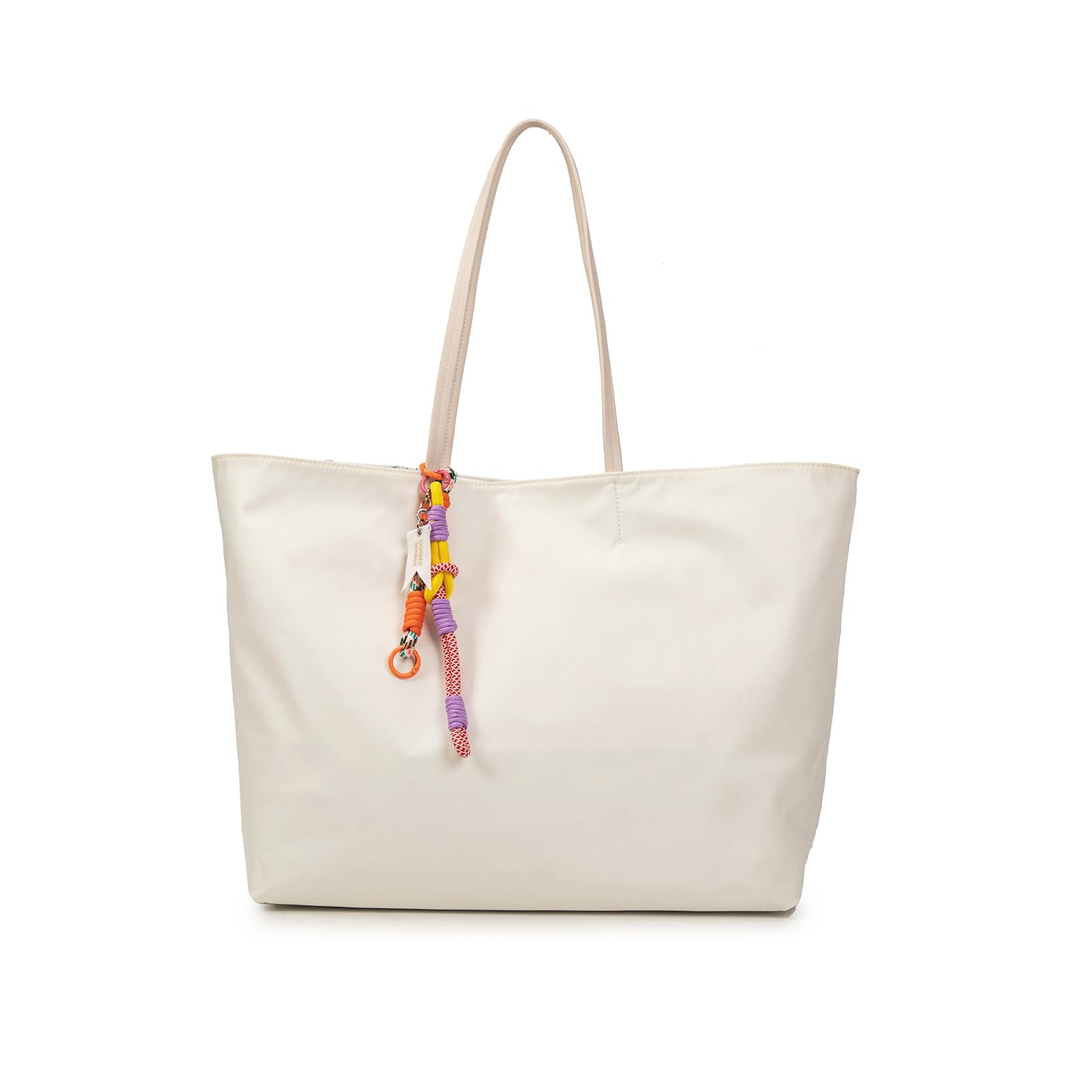 Lionkee Tote Bag for Women with Zipper 19-Inch Large Laptop Shoulder Bag White Nylon Work Purse for Travel