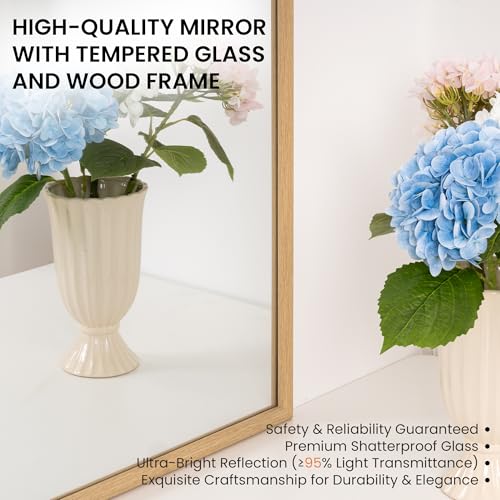 Image of 20 inchx30 inch Arch Wall Mirror for Wall, Wall Mounted Vanity Mirror for Bedroom, Wood Grain Finish Frame Mirror with Tempered Glass, Vintage Decorative for Bathroom, Entryway, Living Room, Natural