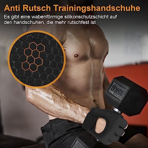 Fitness Handschuhe Damen Herren Trainingshandschuhe 2 Stück Anti Rutsch Silikon Atmungsaktive Sporthandschuhe für Gewichtheben Krafttraining, Handflächenschutz, Radfahren, Bewegung (Schwarz, S)