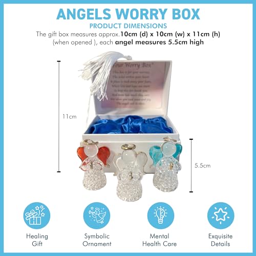 Thorness Angels Worry Box | Mindfulness Box | Spiritual Uplifting Verse |Mental Health |Angel Worry Box for Your Loved Ones | Includes 3 Glass Worry Angels with Gilded Wings - Image 3