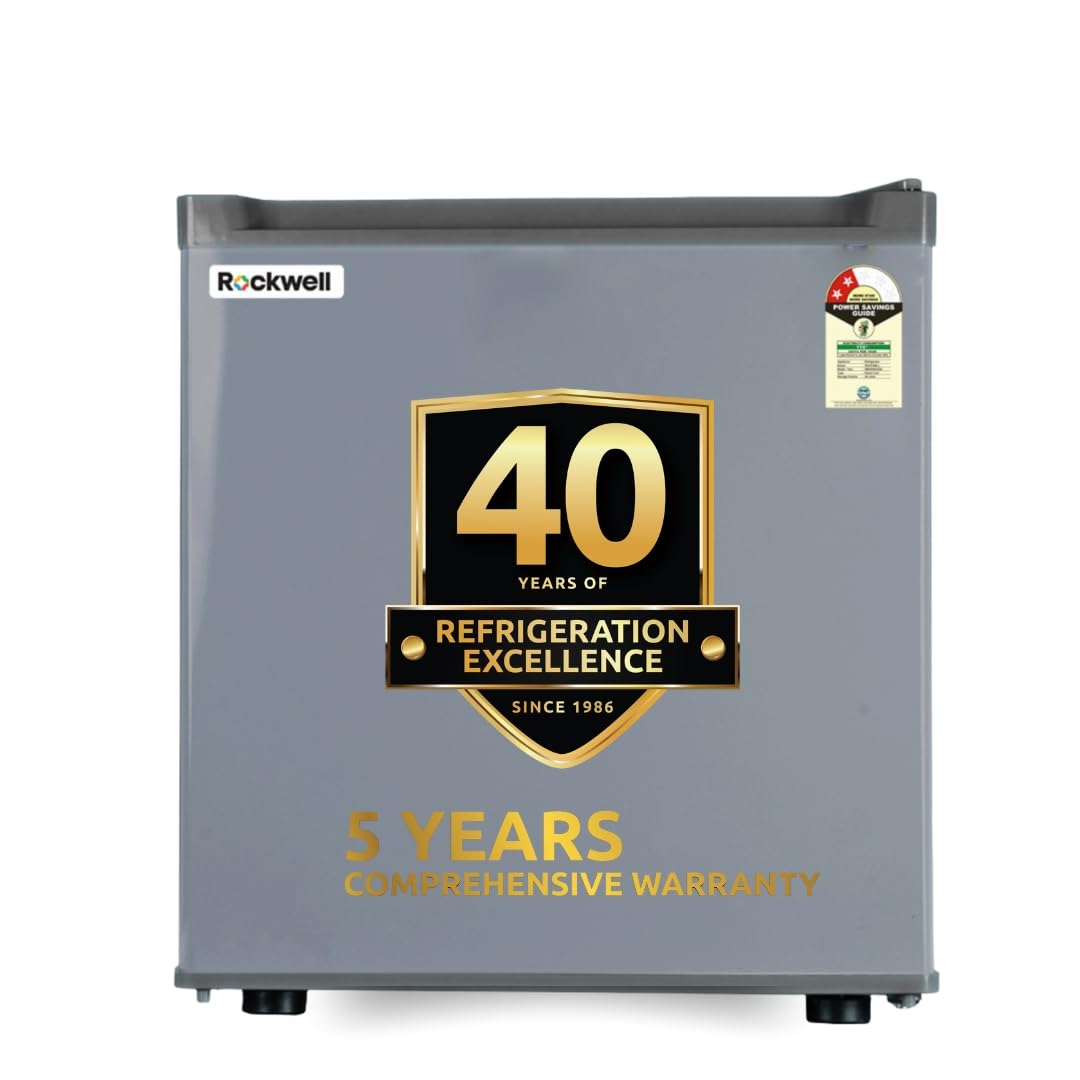 ROCKWELL 47Ltr, 2 Star, Mini Refrigerator with Freezer, 5 Year Warranty, Direct Cool, Ideal for Bedroom, Small Spaces, Hostels, and Offices, Grey