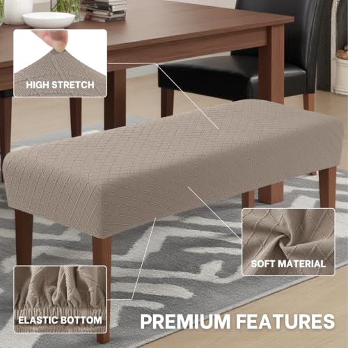 Image of SearchI Dining Bench Cover, Stretch Washable Long Bench Seat Covers, Rectangle Dining Table Bench Slipover for Dining Room, Living Room, Kitchen(Khaki Jacquard)