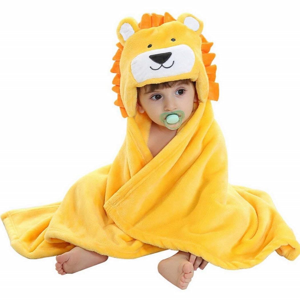 Hilmocho Baby Hooded Blanket Soft Warm Coral Fleece Cozy Swaddle Wrap for Newborn Infant Toddler