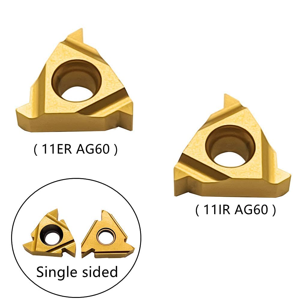 Drehmaschine Gewindeeinsätze 11ER AG60 + 11IR AG60 Carbid-Einsätze für Außengewinde/Innengewinde Drehwerkzeughalter für Edelstahl und Eisen, 20pcs…