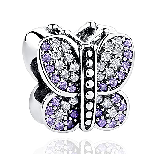 Abalorio de mariposa de cristal de plata de ley 925, en caja de regalo, Piedra Plata de ley Plata, Crystal