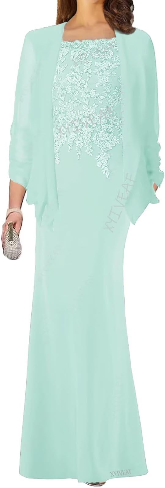Mother of Bride Dresses with Jacket 2-Pieces Laces Appliques Mother of The Groom Dress Long Chiffon Formal Evening Gowns