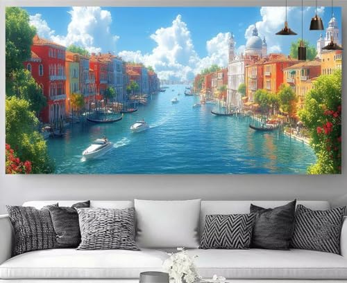 Diamond Painting Bateau Mer Égée : Toile XXL 80x240cm en Broderie Strass Cristal Brillante