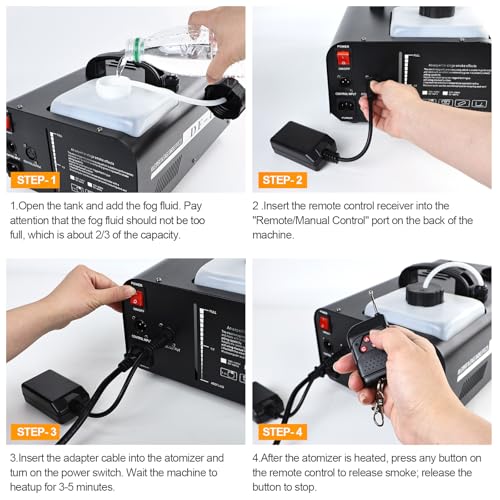 Máquina de humo vertical de 1500 W con control remoto inalámbrico, máquina de humo de temperatura constante, salida de 20 000 CFM, calentamiento rápido, tanque de 2,2 L para iluminación escénica DJ, bodas, fiestas y Halloween miniatura 5