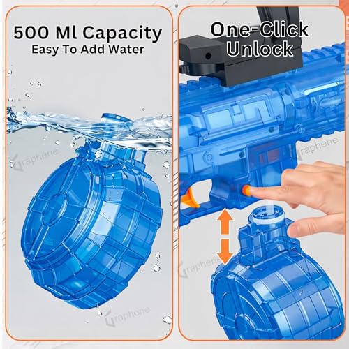 Image of GRAPHENE Automatic Transparent Electric Holi Water Gun for Kids Rechargeable KRY Water Toy Gun Long Range LED Light Effect High Pressure Squirt Water Pistol Summer Fun Indoor Outdoor Boys Girls 3+4