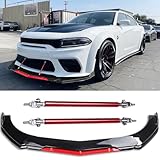 DREAMOTOR Universal Car Front Bumper Lip + 2PCS 8"-11" Adjustable Splitter Rods front lip Spoiler Splitter Body Kit Compatible with Dodge Charger Nissan Cruze Honda Civic Toyota Altima Chevy