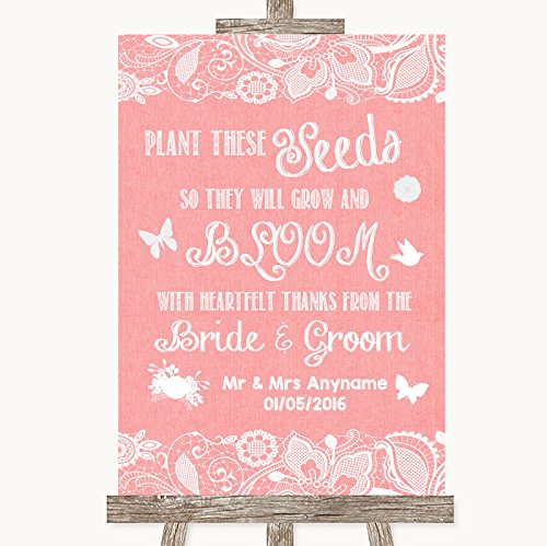 Coral Burlap & Lace Plant Seeds Favours Personalized Wedding Sign