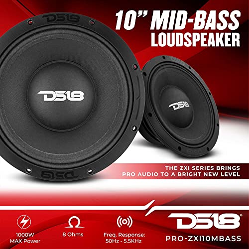 Image of DS18 PRO-ZXI10MBASS 10 inch Pro Audio Mid Bass Loudspeaker 1000 Watts 8-Ohm - Premium Quality Audio Door Speakers for Car or Truck Stereo Sound System (1 Speaker)