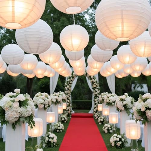 Image of Chinese Paper Lanterns - Pack of 10, 10-Inch White Hanging Lights for Birthday Party Decorations, Ceiling Decor, Rainbow Classroom, Wedding, and Home Party