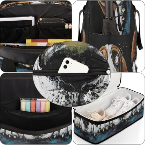 Dog Cartoon Animal Travel Duffle Bags With Shoes Compartment for Women Men Weekender Overnight Bag Foldable Sports Tote Gym Carry On Luggage Handlebag for Travel Yoga Hospital Workout 6