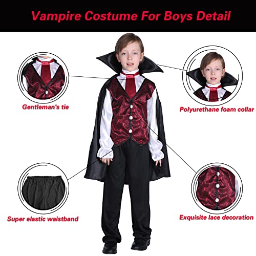 Daihanle Vampire Costume For Boys Halloween Costumes Kids Deluxe Set Vampire Cape Cane Dress Up Party Cosplay Role Playing 5 Pcs (Xl) #TOP4