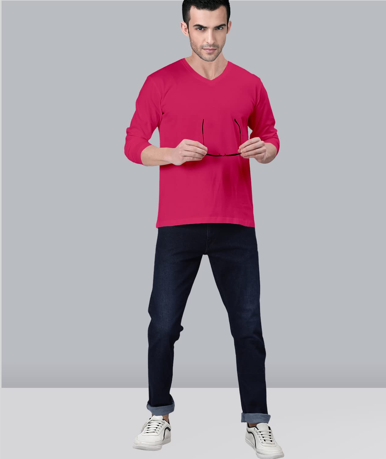 TVP Fashions Premium Plain Men V Neck Full Sleeves Festive,Offer,Discount,Sale,Limited Edition, Trendy, Trending Tees and Tshirts. (DarkPink_Large) 1