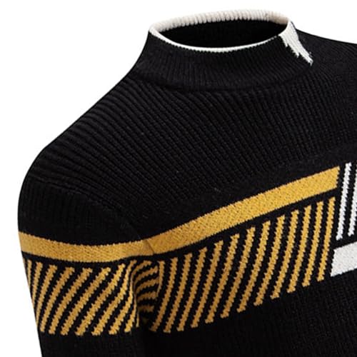 Turtleneck Sweater Men - Long Sleeve Cable Knit Colorblock Sweaters Textured Pullover Thermal Clothes Fall Winter Outfit3