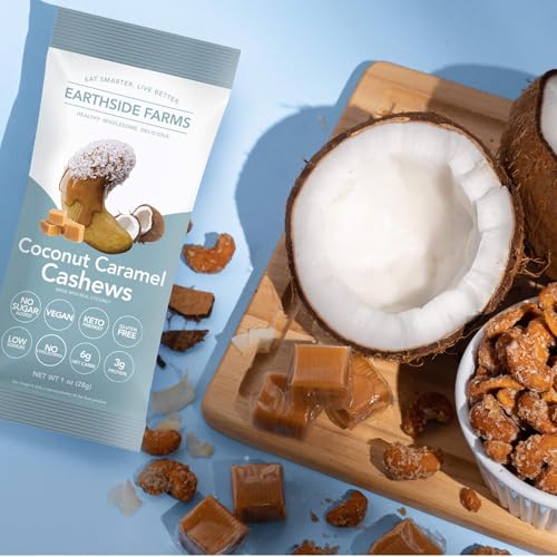 Image of Earthside Farms Coconut Caramel Cashews 1oz, 8 Pack - Vegan, Gluten-Free, Low Carb, Keto Friendly Snack - Sweet & Crunchy Cashews with Real Coconut - Perfect Snack for On-the-Go, Work, School, Travel
