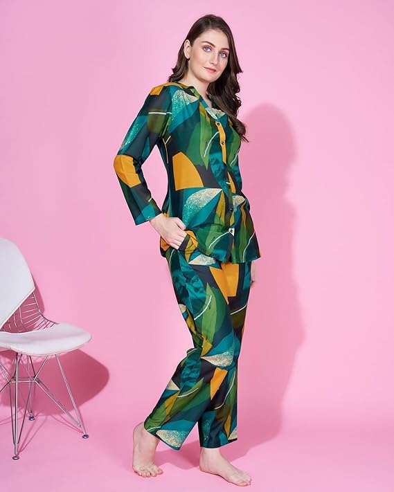 Image of STORIES OF BANNO'S SWAGGER Premium Poly Muslin Floral Co-Ord Set for Women | Soft Pajama Set | Elegant Printed Nightwear Lounge Outfit | Trendy Casual Wear Co-Ord Set