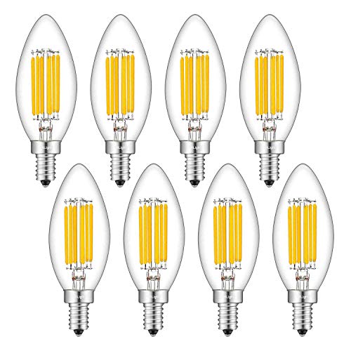 CRLight 6W Dimmable LED Candelabra Bulb 65W Equivalent 700LM, 6 LED Filament Real 6W LED Chandelier Light Bulbs, 2700K Warm White E12 Base, B11 Candle Torpedo Clear Glass Decorative Bulb, 8 Pack