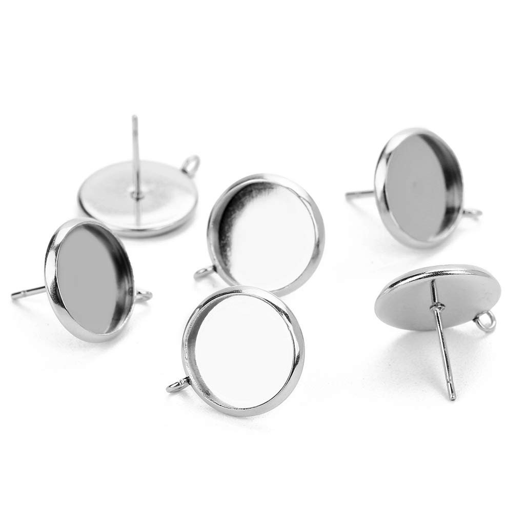 VMS INDIAVMS INDIA 20 Pieces Stainless Steel Earrings Blank Post Jewelry Making Supplies 12mm