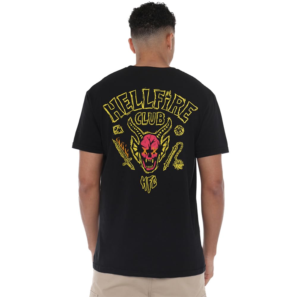 Stranger Things Hellfire Outline Front Back Unisex T Shirt, Black, XX-Large