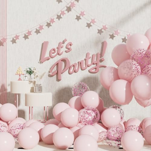 Image of RainbowQ Pastel Pink Latex Balloons: 55Pcs 12 inch Pale Pink Confetti Party Helium Latex Balloon Ribbons for Birthday Anniversary Valentines Graduation Wedding Decoration