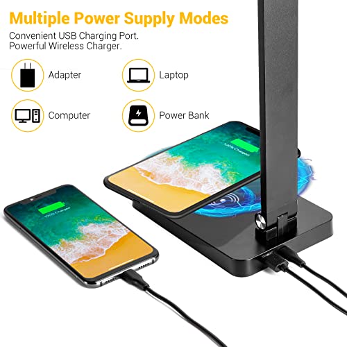 Desk Lamp With Wireless Charger, Touch Control Wireless Charging Lamp, Led Desk Lamp With Usb Charging Port, Stepless Dimming Desk Light With 5 Color Modes, Eye Caring Office Lamp For Reading, Study #TOP1