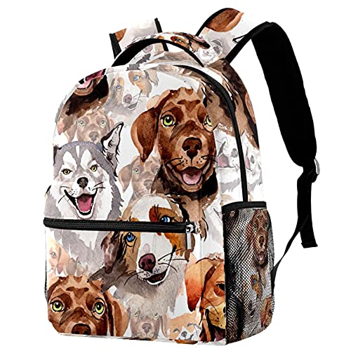 Sac à dos de voyage avec porte-bouteille et motifs de chiens peints à la main