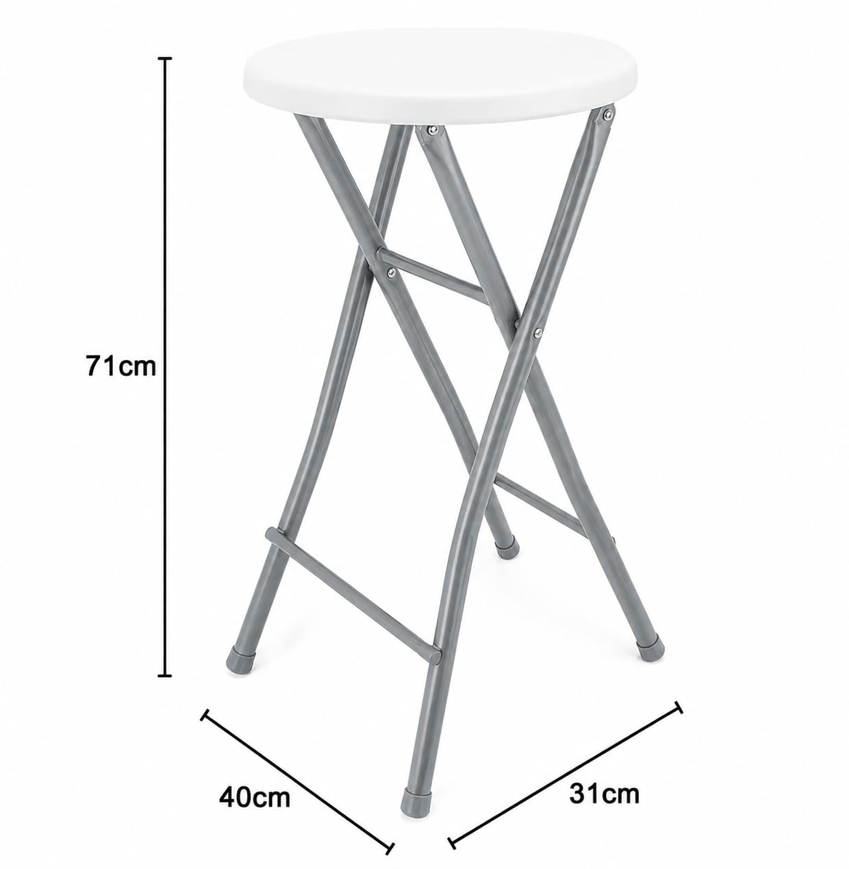 Generico Sgabello pieghevole da bar Sedia da cucina Sgabello pieghevole Sedia da bar diametro 31 cm altezza seduta ca. 70 cm portata fino a 100 kg Metallo/plastica (Grigio/Bianco 1 pezzo)