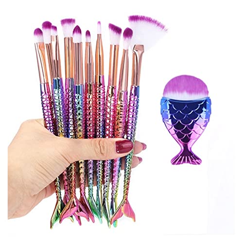 Kit de pinceaux de maquillage yeux et teint Mermai avec manche marron résistant