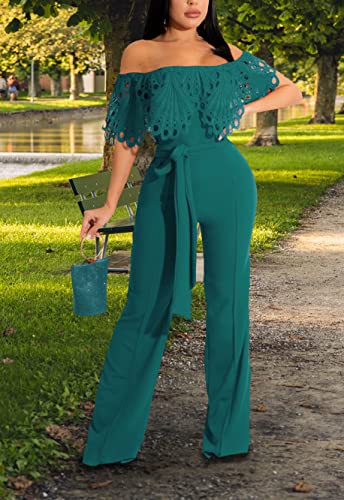 Image of Off Shoulder Jumpsuit for Women High Waist Wide Leg Long Pants Jumpsuits
