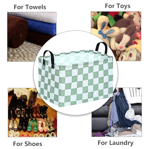Image of MAIZMZ Sage Checkered Storage Basket Baby Toys Organizer Bins Decorative Gifts Bakset Waterproof Nursery Hamper Women Storage Cube Kids Laundry Basket for Home /Dorm /Kitchen /Pet /Office /Closet /Shelf /