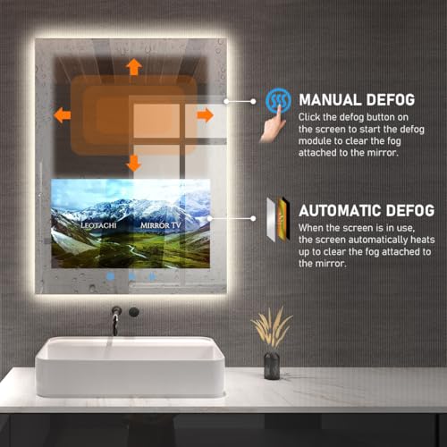 Image of 32 inchx24 inch Smart Waterproof Anti-Fog Vanity Mirror with Built-in 21.5 inch Touch Display, Android OS, Adjustable 3-Color LED, Bluetooth /WiFi /HDMI, Streaming Apps for Bathroom & Bedroom