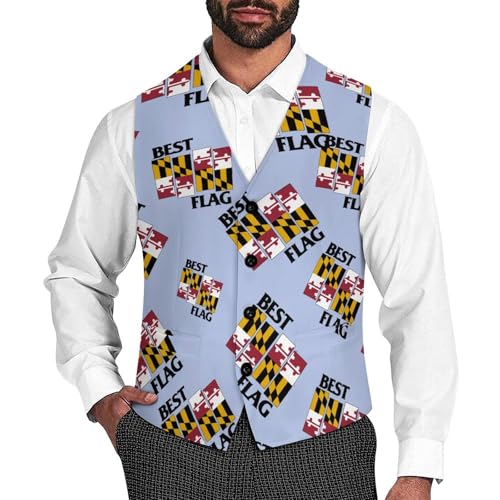 Best Maryland Flag Formal Suit Vest for Men Waistcoat Printing Business Casual Dress for Tuxedo