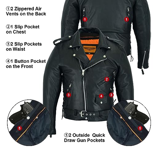 GARGOYLE BELLS Men‘s Genuine Leather Jacket Motorcycle Racer Jackets Zip-Up Biker Coat for Men with Multiple Pocket4